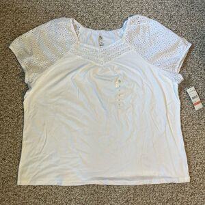 NWT Studio Works Womens Blouse Shirt Plus Size 3X Eyelet Short Sleeve White